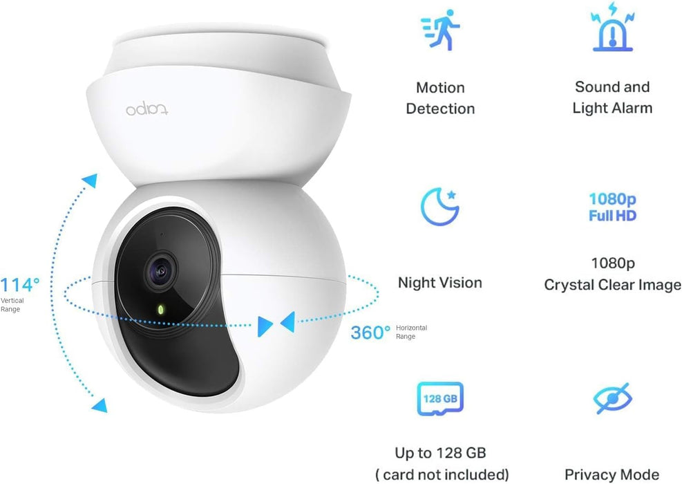 TP-Link (Tapo C200) Pan/Tilt Home Security Wi-Fi Camera, 1080p, Night Vision, Motion Detection, Alarms, 2-way Audio