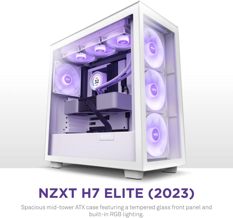 NZXT H7 Elite ATX Mid Tower Gaming PC Case, Tempererd Glass, White (2023), CM-H71EW-02