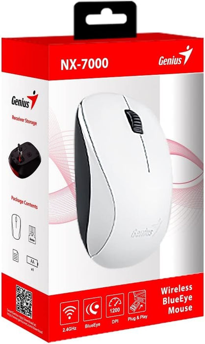 Genius NX‑7000 V2 Wireless Mouse – White, 1200 DPI, BlueEye Sensor