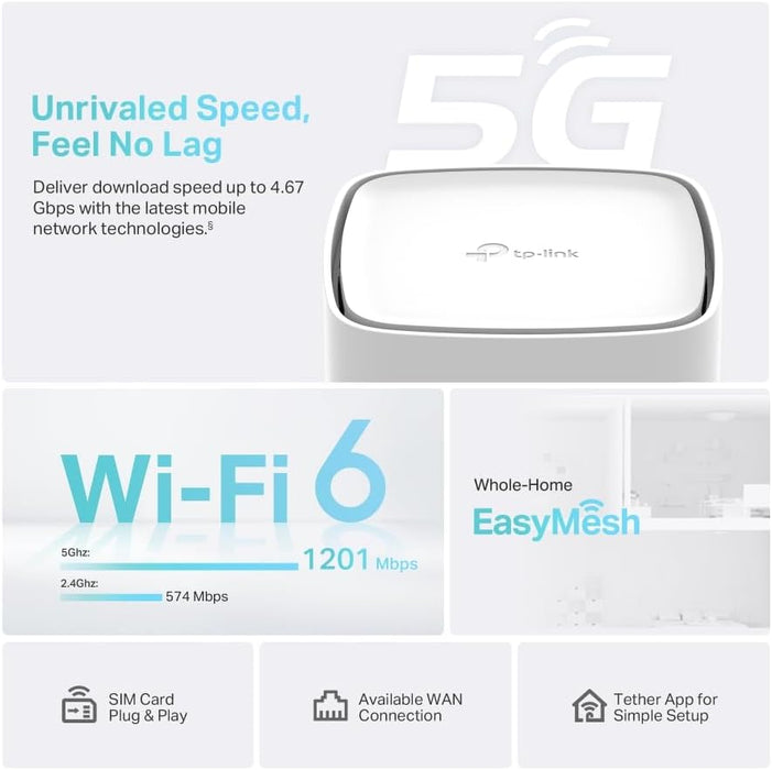 TP-Link Archer NX210 5G Router – AX1800 Wi‑Fi 6 Dual-Band Router with SIM Slot