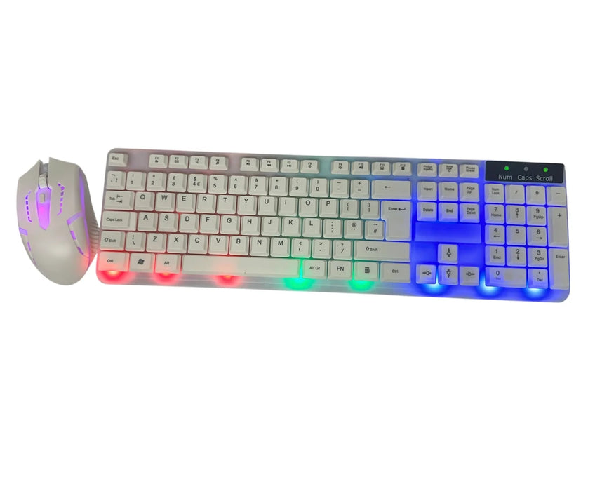 Builders Choice GK100‑W‑B Gaming Keyboard & Mouse Combo – White, RGB, Full‑Size