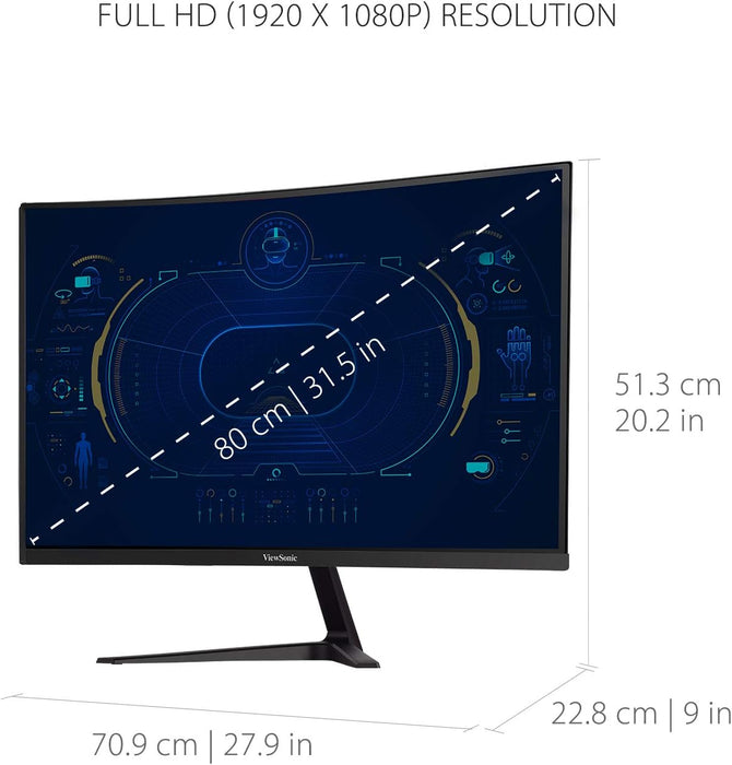 ViewSonic 32" Curved Gaming Monitor Full HD 1920 x 1080, 165Hz, 1ms, Speakers, AMD Adaptive Sync
