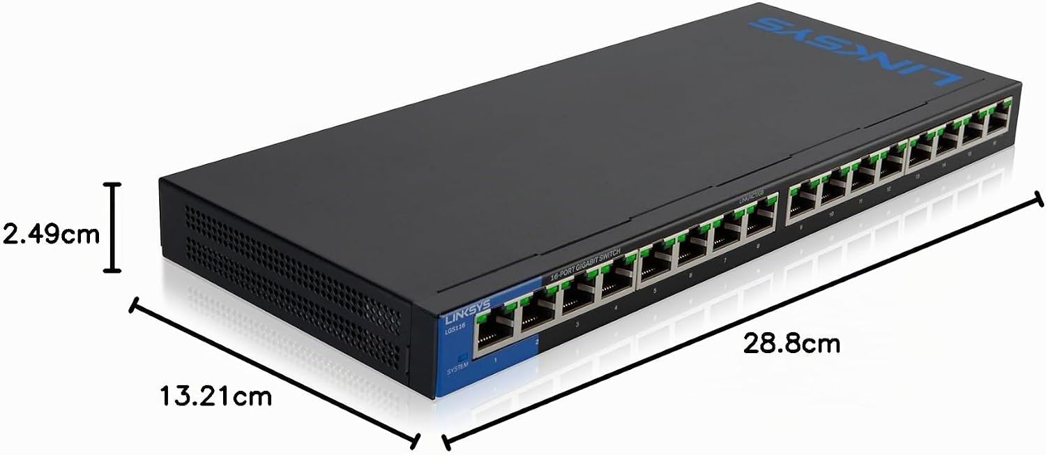 Linksys LGS116P 16-Port Gigabit PoE+ Switch – 8 PoE+ Ports, 80W Budget & QoS