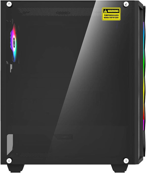 GameMax Diamond ARGB Gaming PC Case w/ Glass Window, ATX, ARGB Strip & Angled Pattern Front, Rear RGB Fan, LED Button, Black