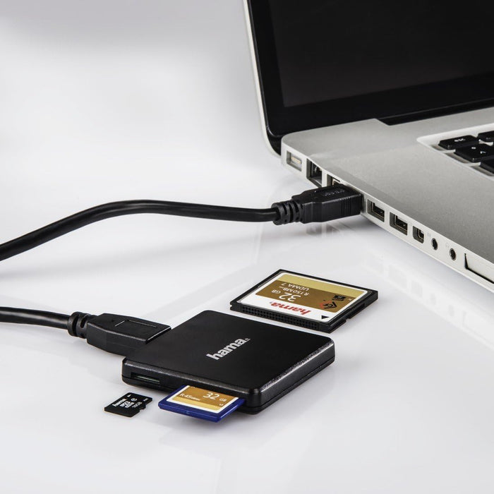 Hama External USB 3.0 Multi-Card Reader, SD, microSD, CF, Black, USB Powered
