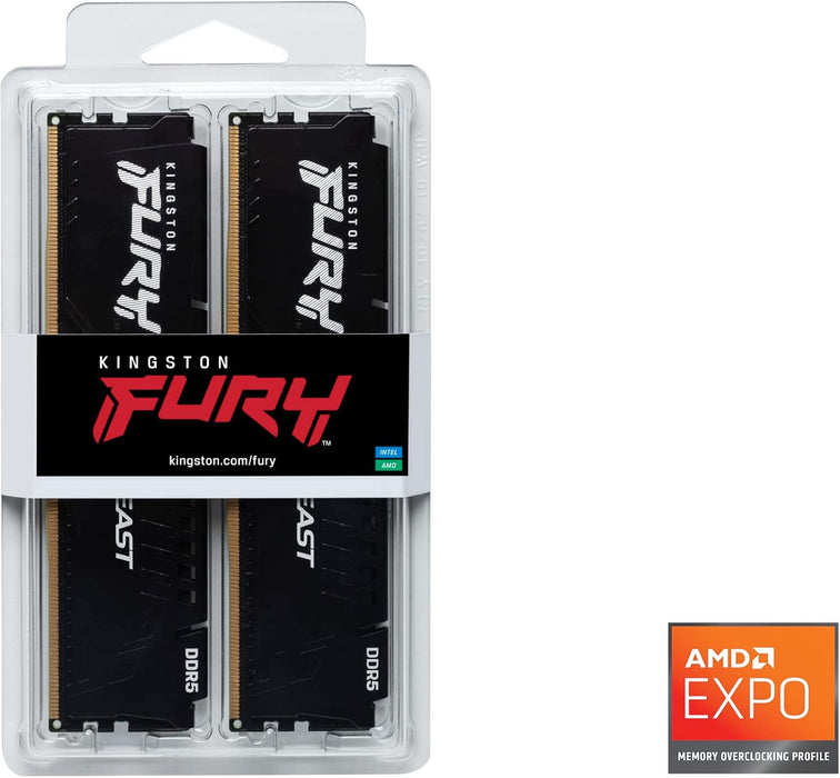 Kingston Fury Beast 128GB RAM (2 x 64GB), DDR5, 5600MHz, XMP, EXPO, Memory Kit