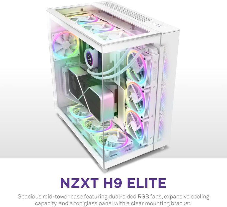 NZXT H9 Elite Dual Chamber Gaming PC Case ATX Mid Tower, RGB Duo Fans, Tempered Glass