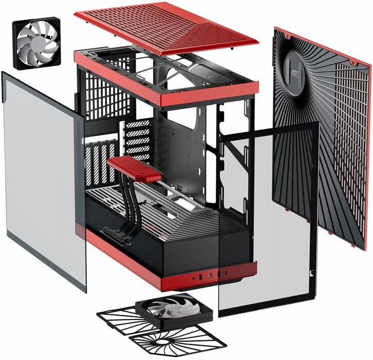 Hyte Y40 ATX Mid Tower Gaming Desktop PC Case, Panoramic Glass, 120mm Fans, Red