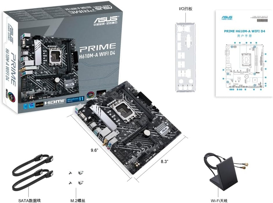 Asus Prime H610M-A WIFI D4 Gaming Motherboard, Intel H610, 1700, Micro ATX, DDR4, Wi-Fi, PCIe4