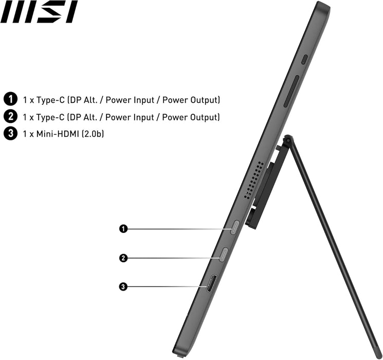 MSI Pro MP161 E2 15.6" Portable Monitor Full HD, IPS, 60Hz, 4ms, Mini HDMI, USB-C