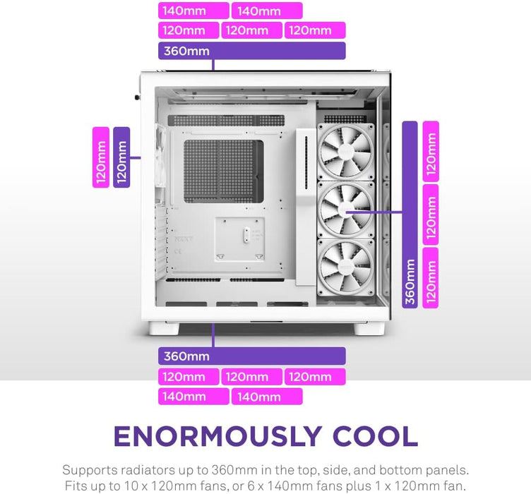 NZXT H9 Elite Dual Chamber Gaming PC Case ATX Mid Tower, RGB Duo Fans, Tempered Glass
