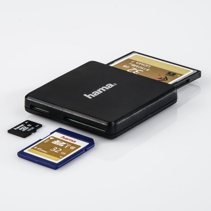 Hama External USB 3.0 Multi-Card Reader, SD, microSD, CF, Black, USB Powered