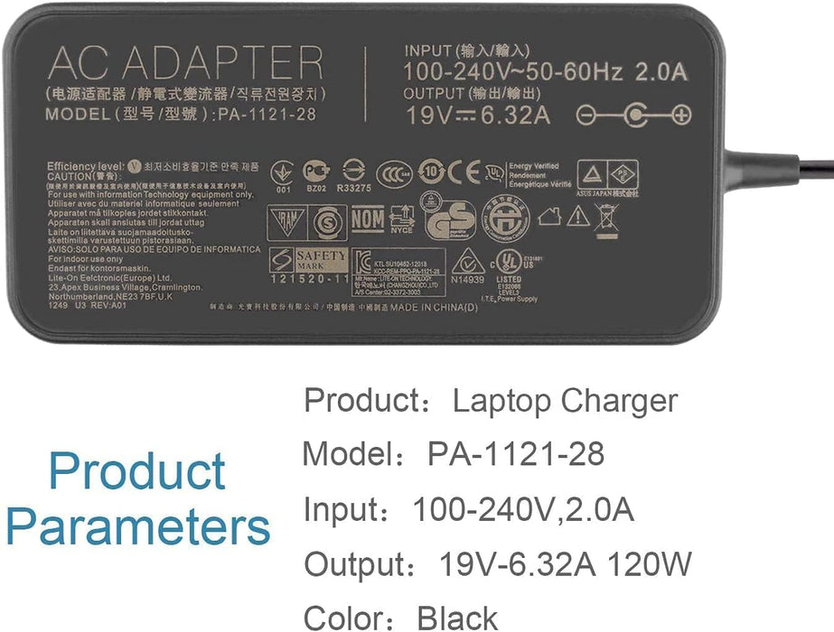 Asus Compatible 120W Replacement Laptop Charger, 19V 6.32A, 6.0mm x 3.7mm, for Tuf Gaming