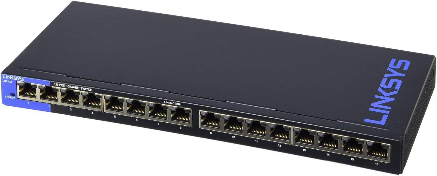 Linksys LGS116P 16-Port Gigabit PoE+ Switch – 8 PoE+ Ports, 80W Budget & QoS