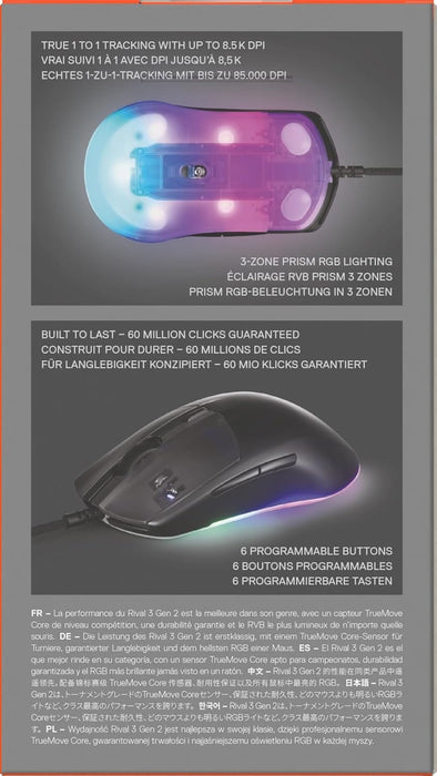 SteelSeries Rival 3 Gen 2 Wired Gaming Mouse – 8.5K DPI, TrueMove Core Sensor, RGB