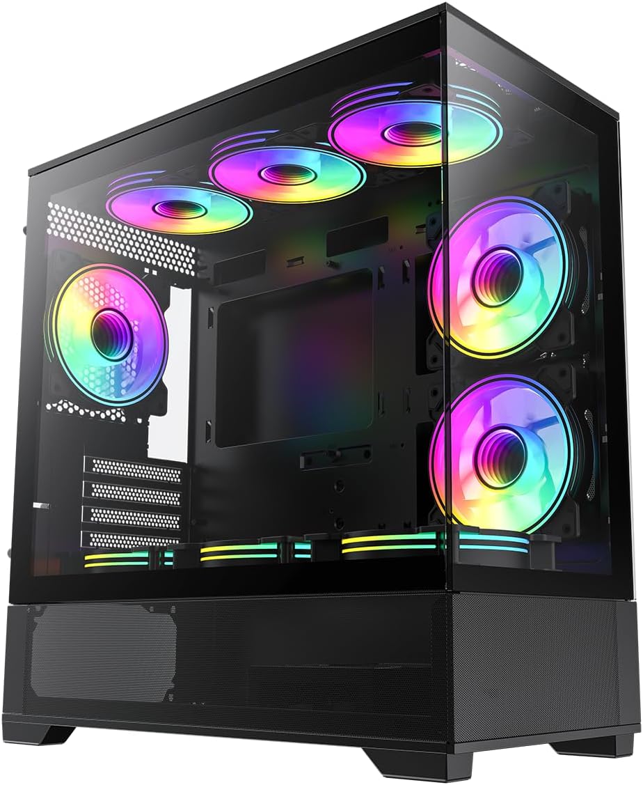 GameMax Vista Micro ATX Gaming PC Case, Glass Side & Front, Mesh Panel