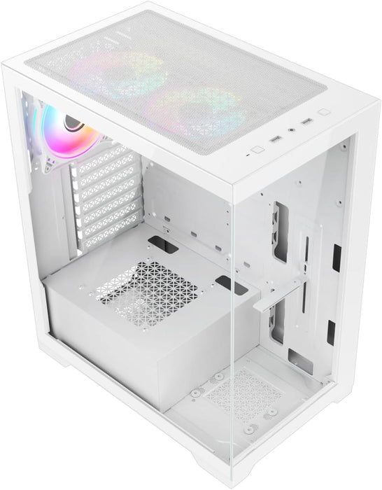 Vida Vetro White ARGB Gaming PC Case w/ Glass Front & Side, ATX, 3x ARGB Fans, 6-Port PWM ARGB Fan Hub