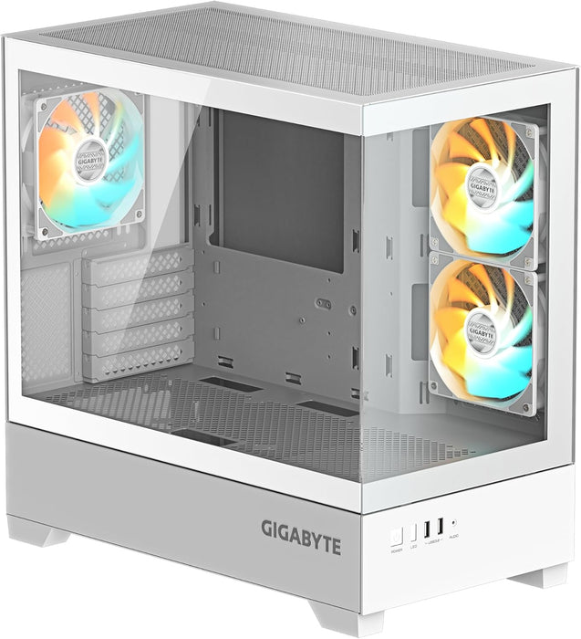 Gigabyte C201 Panoramic ICE Mid Tower Gaming PC Case Micro ATX include 3 Fans - White