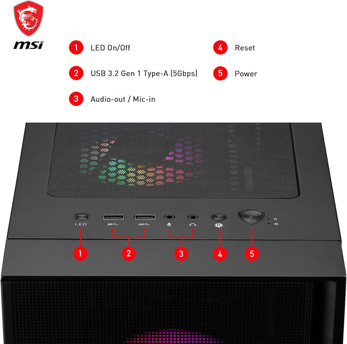 MSI MAG FORGE 120A AIRFLOW Mid-Tower PC Case – Mesh Front, Tempered Glass, Auto-RGB Fans