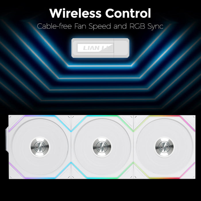 Lian Li UNI TL Wireless 120mm ARGB PWM Fan White Triple Pack – L-Wireless Hub Included