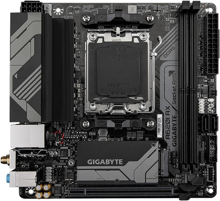 Gigabyte A620I AX Mini ITX Gaming Motherboard, AMD Ryzen 8th Gen, DDR5
