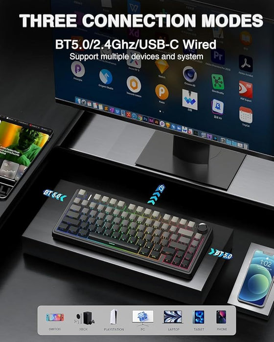 AULA F75 PRO Wireless Mechanical Keyboard – 75% Hot‑Swappable, RGB, Tri‑Mode