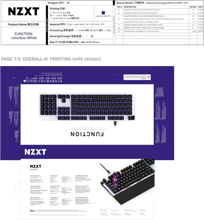 NZXT FUNCTION White Mechanical Gaming Keyboard RGB Gateron Red Linear Switch Modular, UK