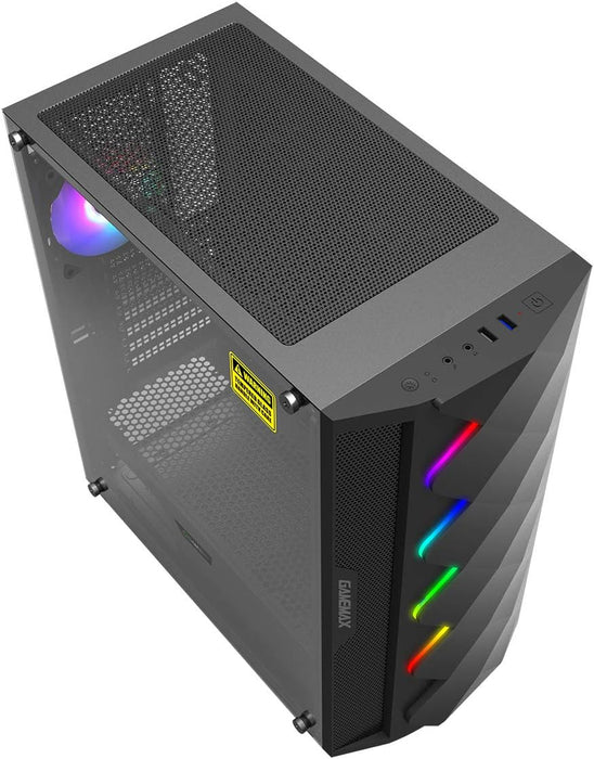 GameMax Diamond ARGB Gaming PC Case w/ Glass Window, ATX, ARGB Strip & Angled Pattern Front, Rear RGB Fan, LED Button, Black