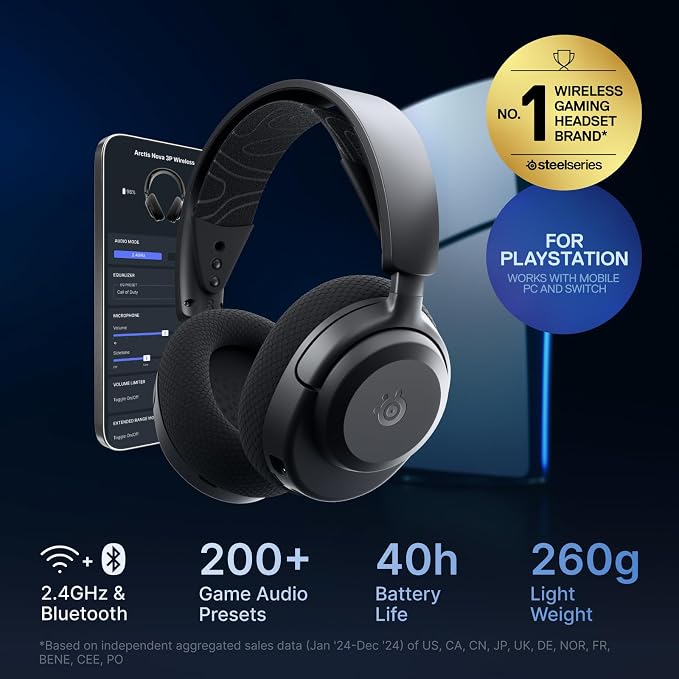 SteelSeries Arctis Nova 3P Wireless Gaming Headset – 2.4GHz, Bluetooth 5.3, 40-Hour Battery