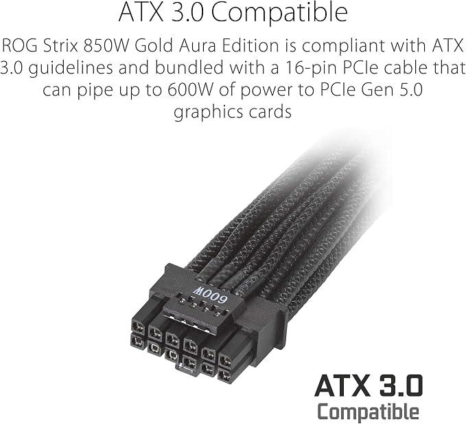 ASUS ROG Strix 850W Gold Aura Edition – Fully Modular ATX 3.0 PSU, PCIe Gen 5.0 Ready