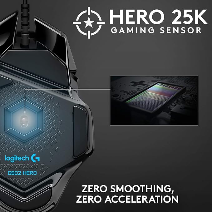 Logitech G502 HERO Wired Gaming Mouse – 25K Sensor, RGB, 11 Buttons