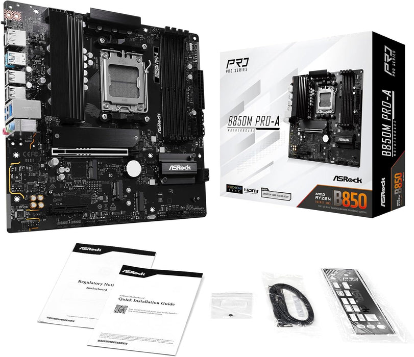 Asrock B850M PRO-A Gaming Motherboard, AMD B850, AM5, Micro ATX, DDR5, PCIe 5.0