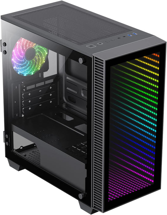 GameMax Abyss Mini ARGB Gaming PC Case, Micro ATX, Infinity Mirror ARGB Front, Black