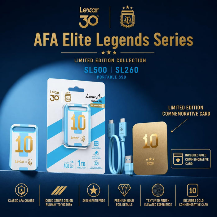 Lexar Air 512GB Portable SSD – Elite Legends Series, 390MB/s Read, 400MB/s Write