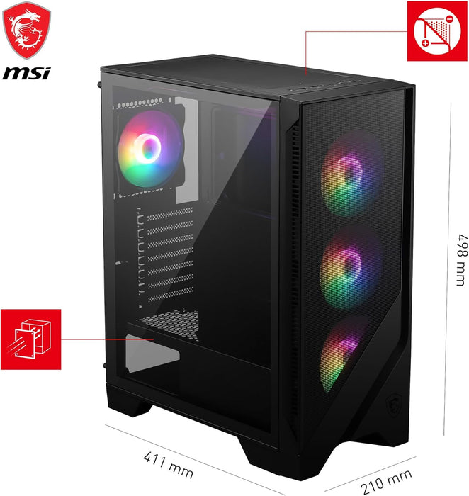 MSI MAG FORGE 120A AIRFLOW Mid-Tower PC Case – Mesh Front, Tempered Glass, Auto-RGB Fans