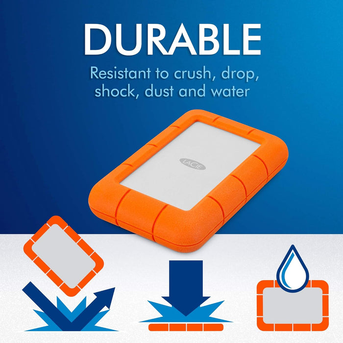LaCie Rugged Mini 5TB Portable Hard Drive, Exterrnal Storage for Windows and Mac, Shock, Drop and Pressure Resistant