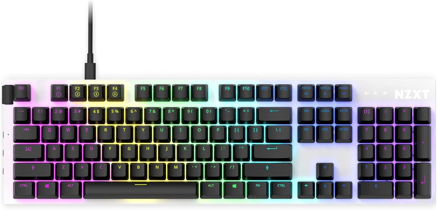 NZXT FUNCTION White Mechanical Gaming Keyboard RGB Gateron Red Linear Switch Modular, UK