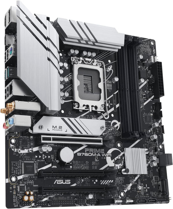Asus Prime B760M-A WiFi Gaming Motherboard, Intel B760, 1700, Micro ATX, DDR5, HDMI, DP, Wi-Fi 6, 2.5G LAN, PCIe4, M.2