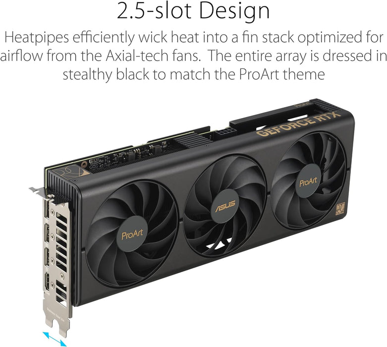 Asus ProArt RTX 4070 OC Gaming Graphics Card, PCIe4, 12GB DDR6X, HDMI, DP, 2565MHz Clock, Compact 2.5 Slot Frame, Overclocked