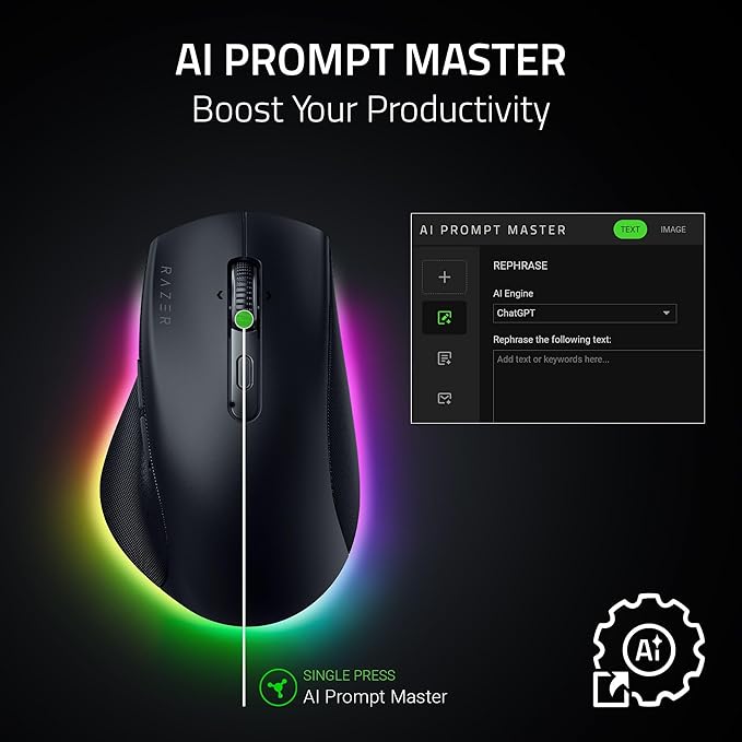Razer Pro Click V2 - Wireless Ergonomic mouse - AI Prompt Assist - 30K Optical Sensor - RGB