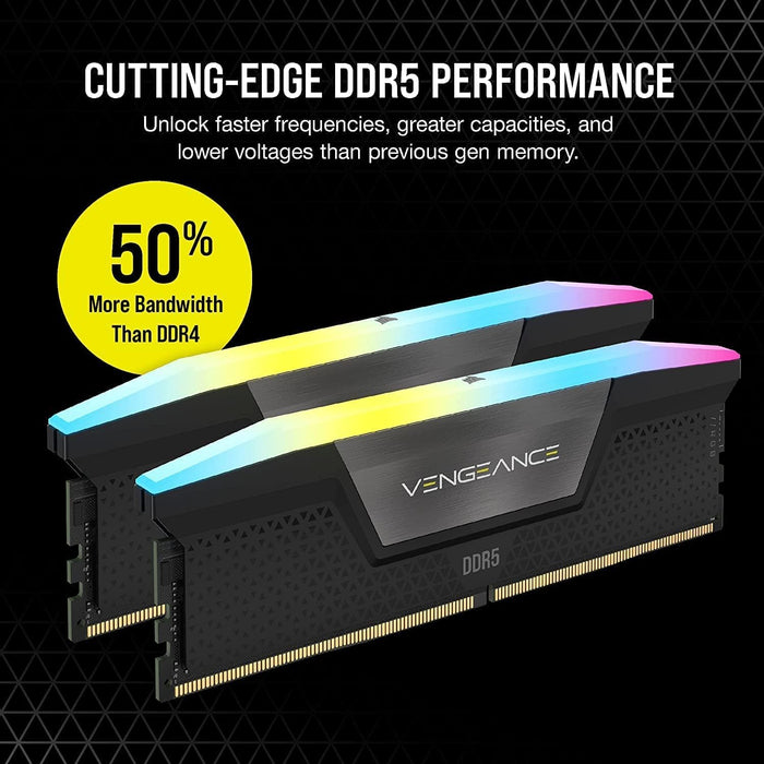 Corsair Vengeance RGB 32GB Kit (2 x 16GB), DDR5, 6000MHz (PC5-48000), CL36, 1.4V, XMP 3.0, PMIC, DIMM Memory