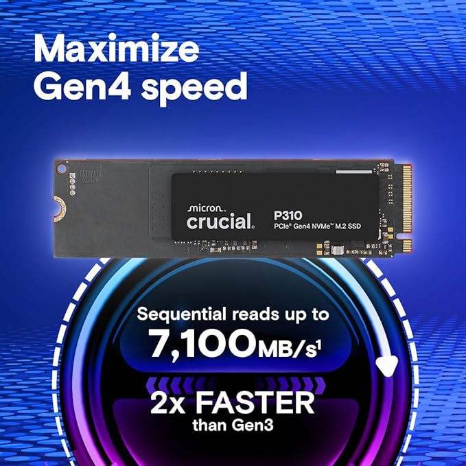 Crucial P310 4TB SSD M.2 2280 NVMe PCle Gen4, Up to 7, 100MB/ s, Laptop & Desktop (PC) Compatible, Internal SSD - CT4000P310SSD801