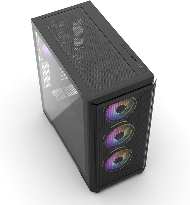 Vida Aquilon Black ARGB Gaming PC Case w/ Glass Window, E-ATX, 4x ARGB Fans, 6-Port PWM ARGB Fan Hub, Mesh Front