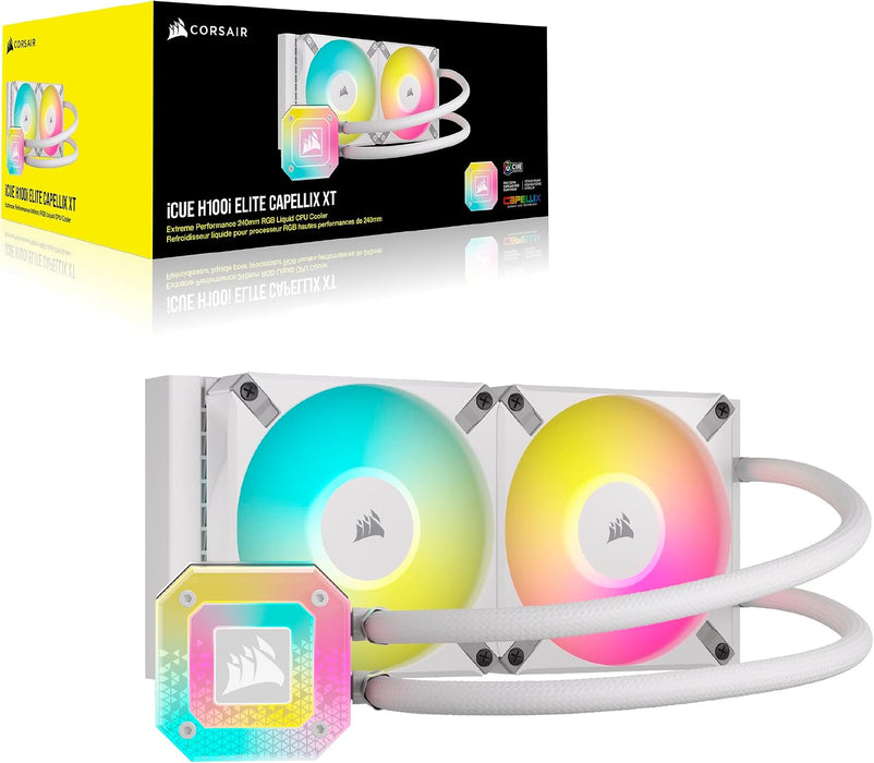 Corsair iCUE H100i ELITE CAPELLIX XT 240mm Liquid CPU Cooler – White, AF120 RGB ELITE