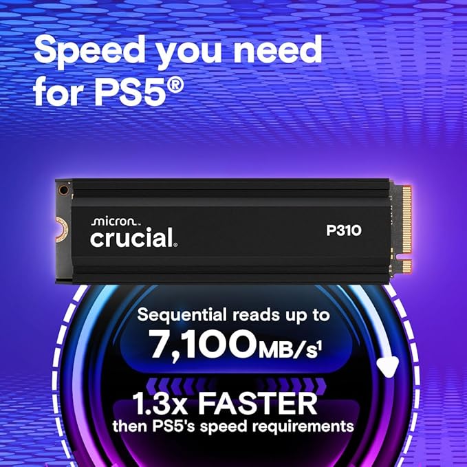 Crucial P310 1TB M.2 2280 PCIe 4.0 NVMe Solid State Drive (With Heatsink)