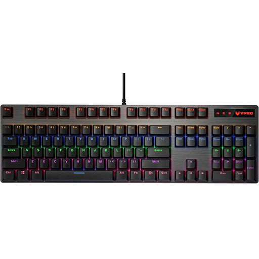 Mechanical keyboard with RGB backlighting on a white background
