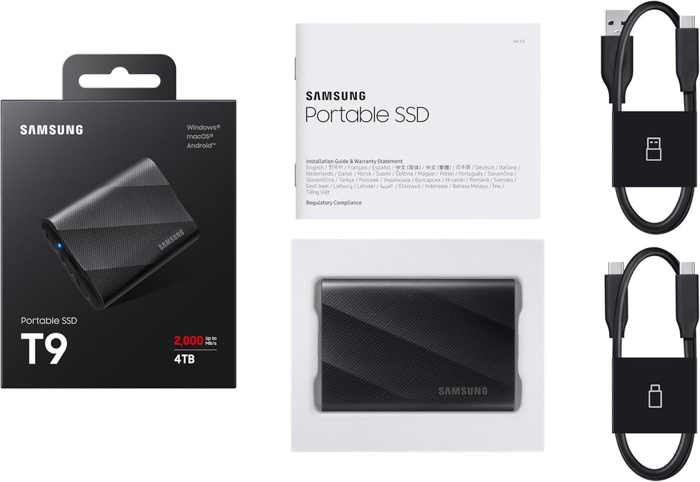 Samsung T9 Portable SSD 4TB, Up to 2,000MB/s, USB-C, External Solid State Drive