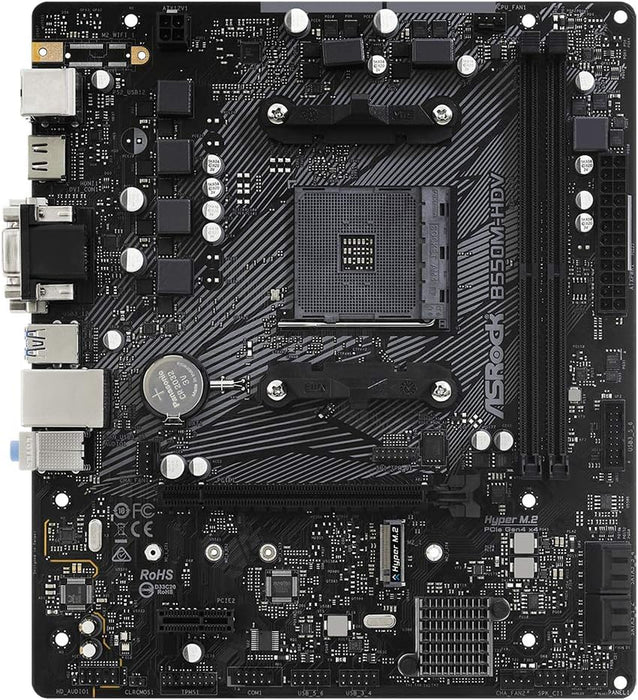Asrock B550M-HDV Motherboard, AMD B550, AM4, Micro ATX, 2 DDR4, VGA, DVI, HDMI, PCIe4, M.2