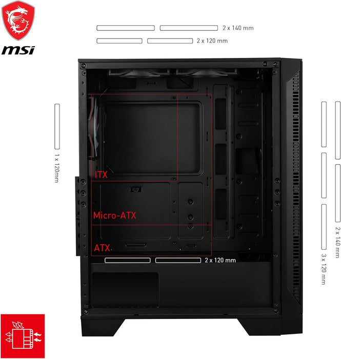 MSI MAG FORGE 120A AIRFLOW Mid-Tower PC Case – Mesh Front, Tempered Glass, Auto-RGB Fans