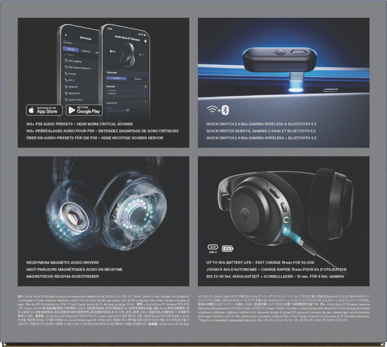 SteelSeries Arctis Nova 3P Wireless Gaming Headset – 2.4GHz, Bluetooth 5.3, 40-Hour Battery
